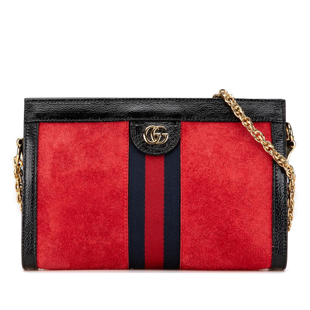 Gucci B Gucci Red Suede Leather Small Ophidia Chain Crossbody Italy