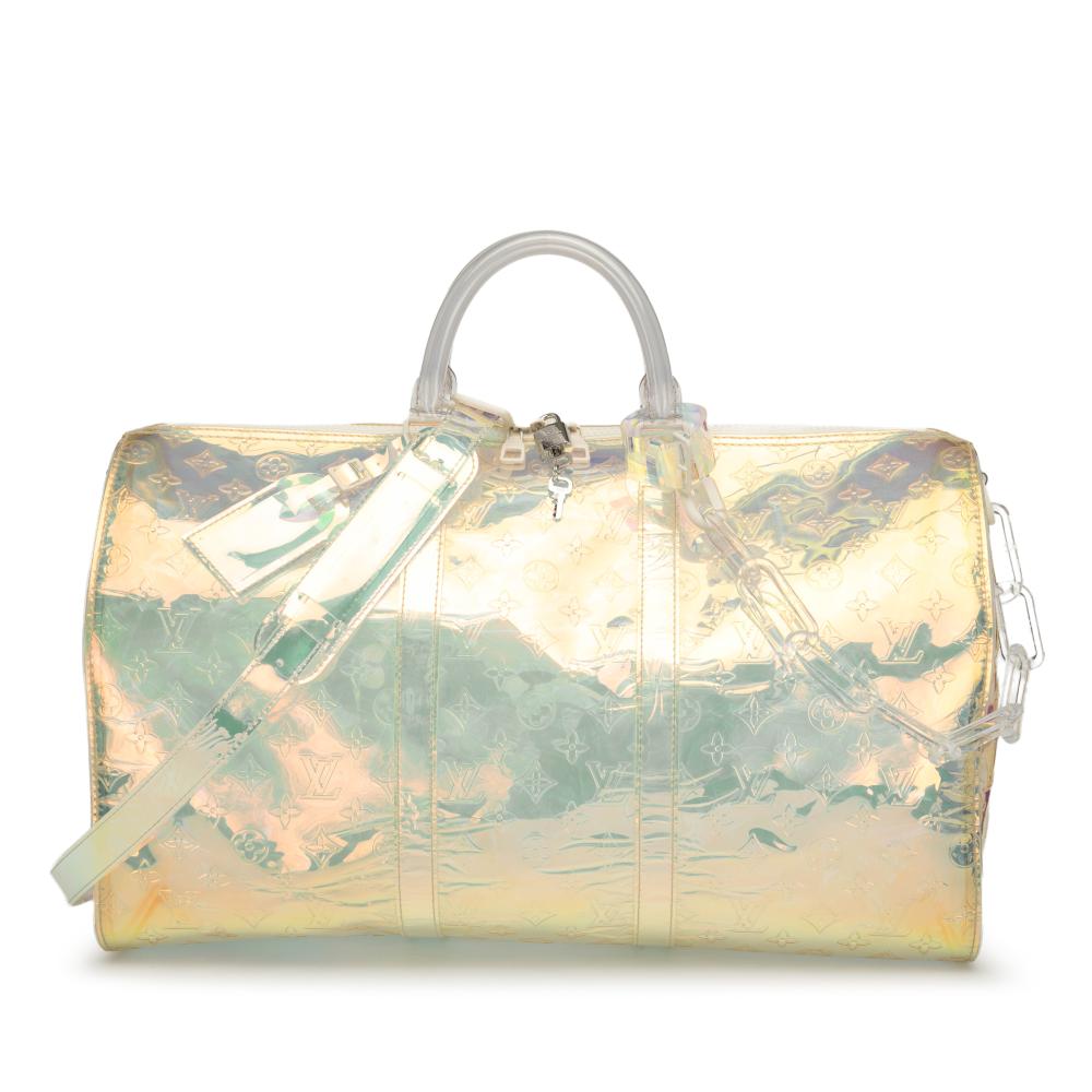 Louis Vuitton AB Louis Vuitton White PVC Plastic Monogram Prism Keepall Bandouliere 50 France