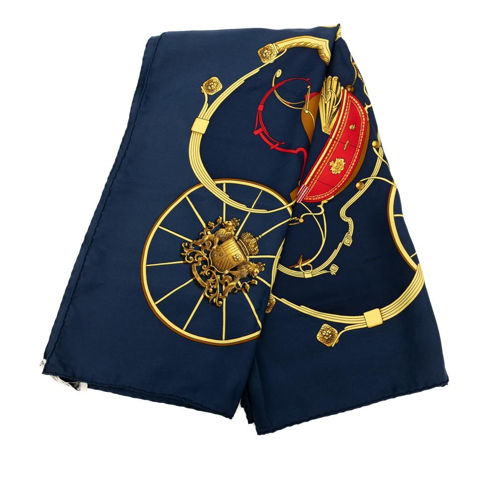 Hermès AB Hermès Blue Navy Silk Fabric Springs Scarf 90 France