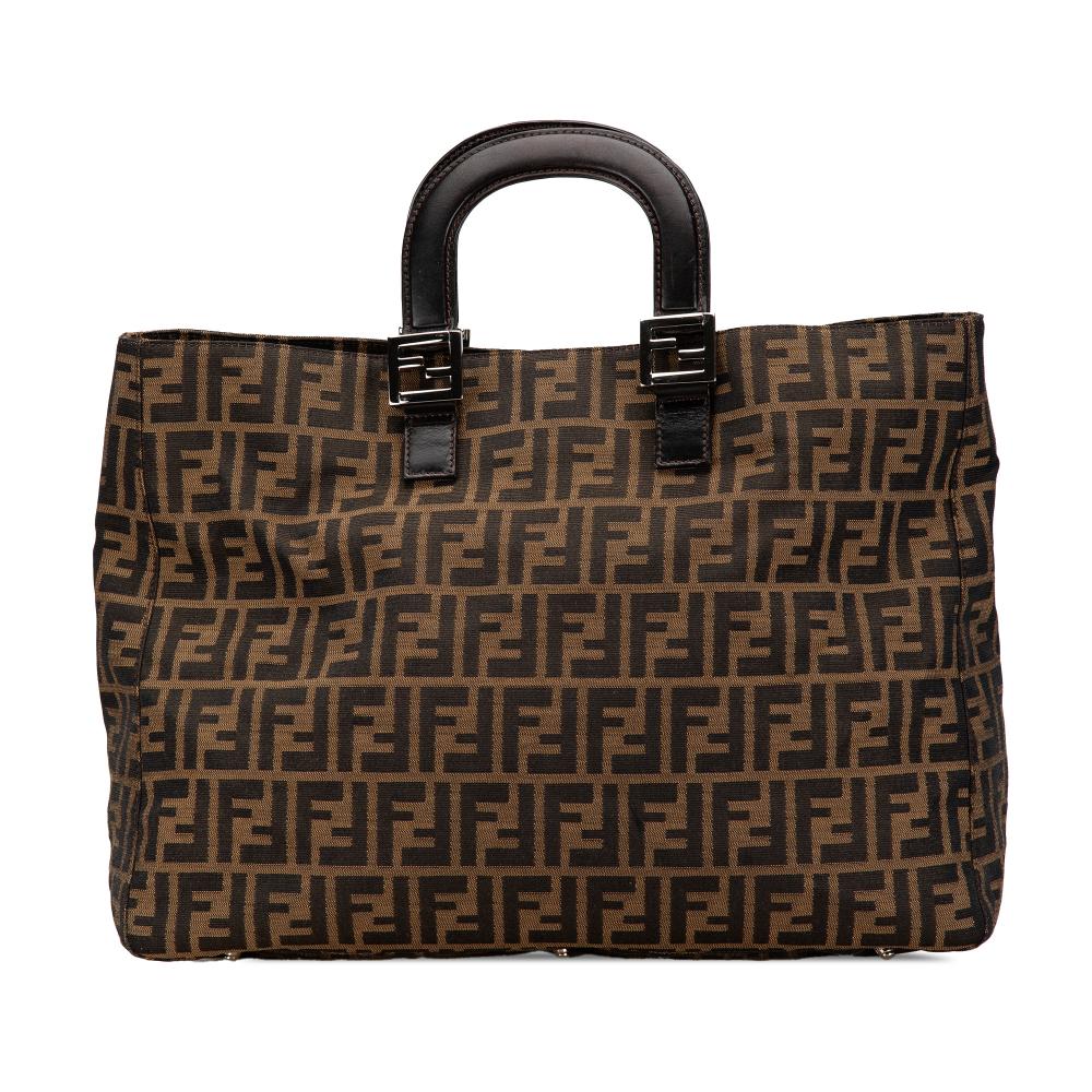 Fendi B Fendi Brown Canvas Fabric Large Zucca Twins Tote Italy