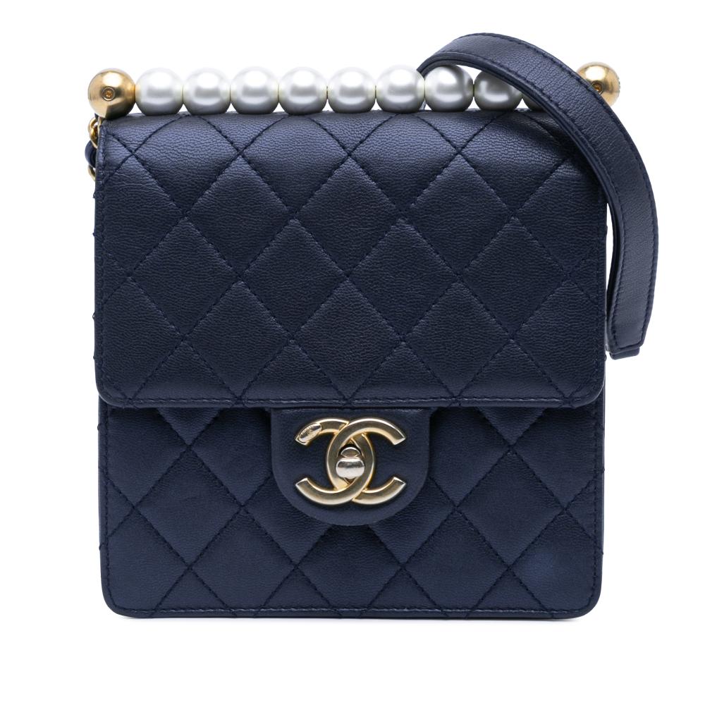 Chanel B Chanel Blue Navy Lambskin Leather Leather Small Lambskin Chic Pearls Flap Italy