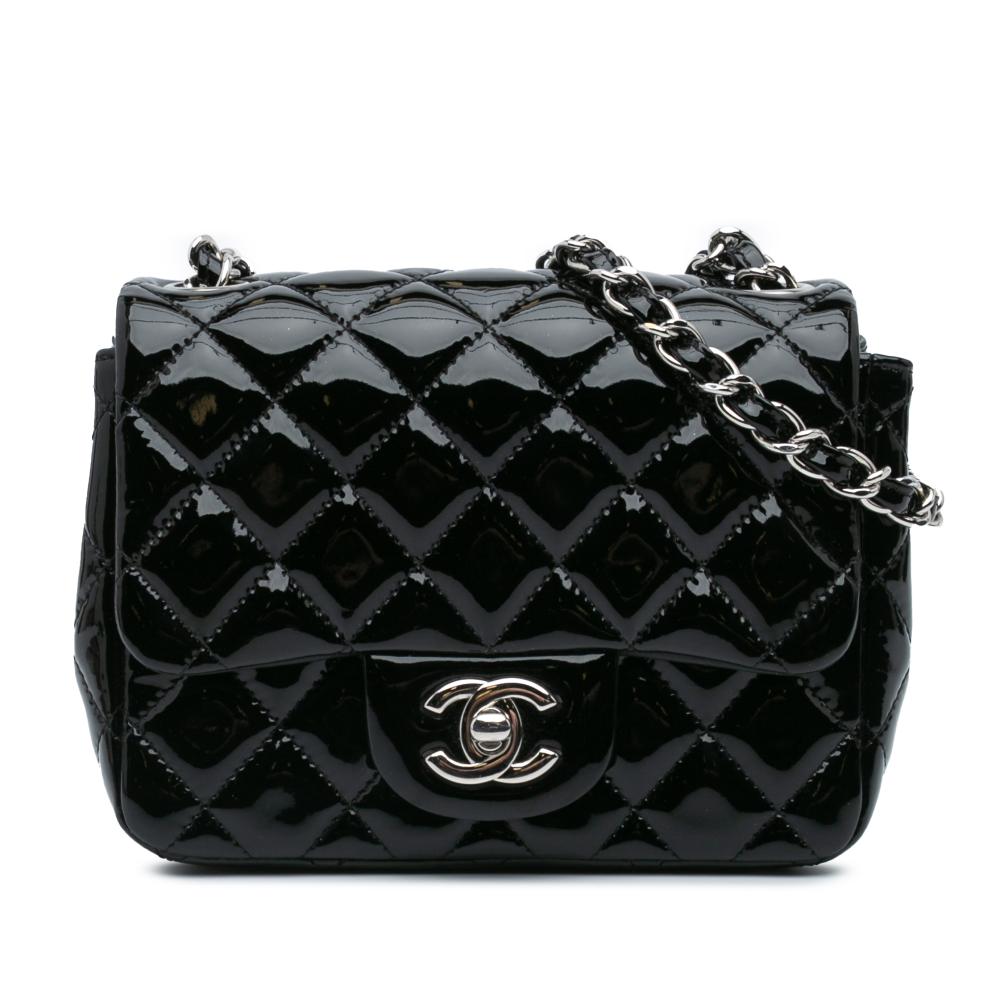 Chanel B Chanel Black Patent Leather Leather Mini Square Classic Patent Single Flap Italy