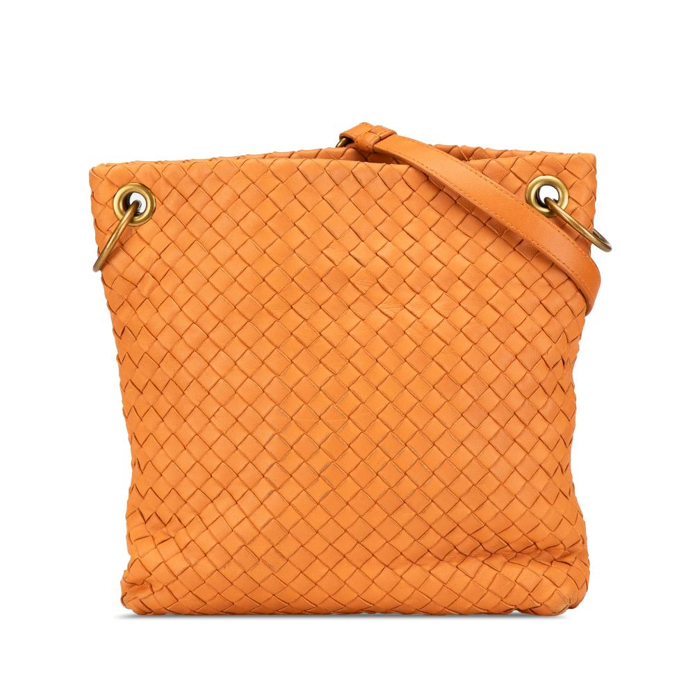 Bottega Veneta B Bottega Veneta Orange Calf Leather Intrecciato Crossbody Italy