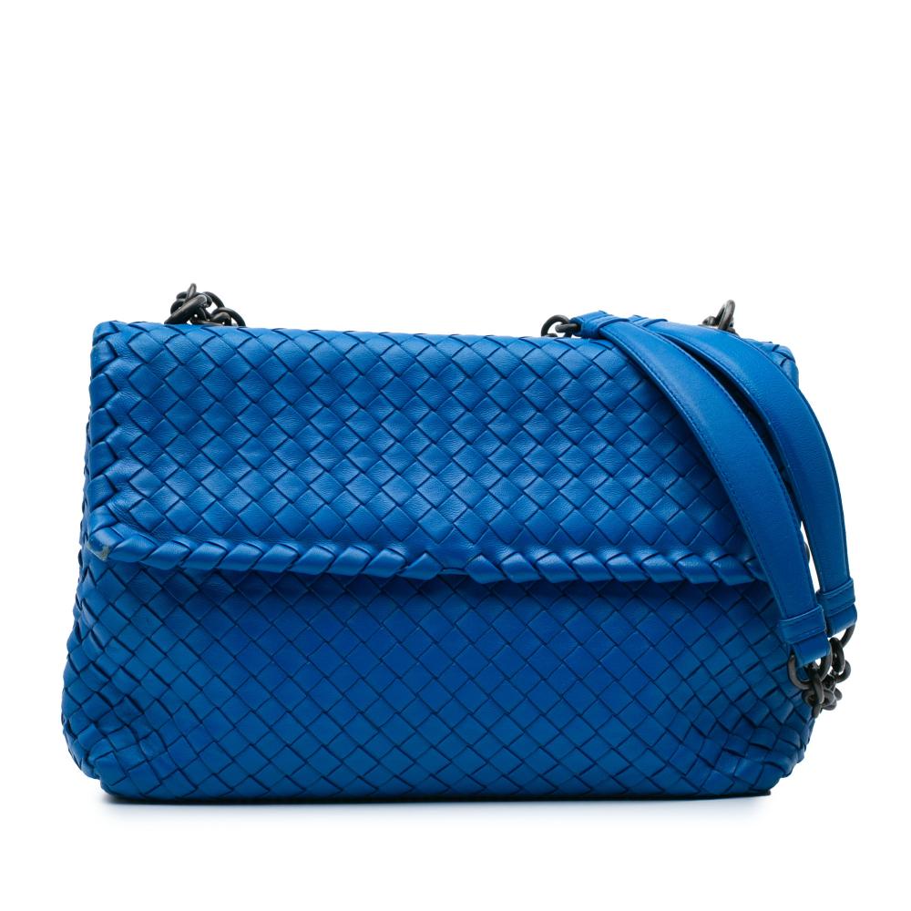 Bottega Veneta B Bottega Veneta Blue Nappa Leather Leather Medium Nappa Intrecciato Olimpia Shoulder Bag Italy