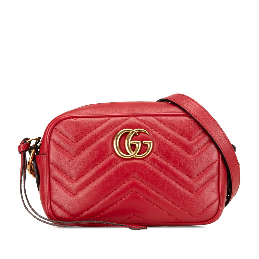 Gucci B Gucci Red Calf Leather Mini GG Marmont Matelasse Crossbody Italy