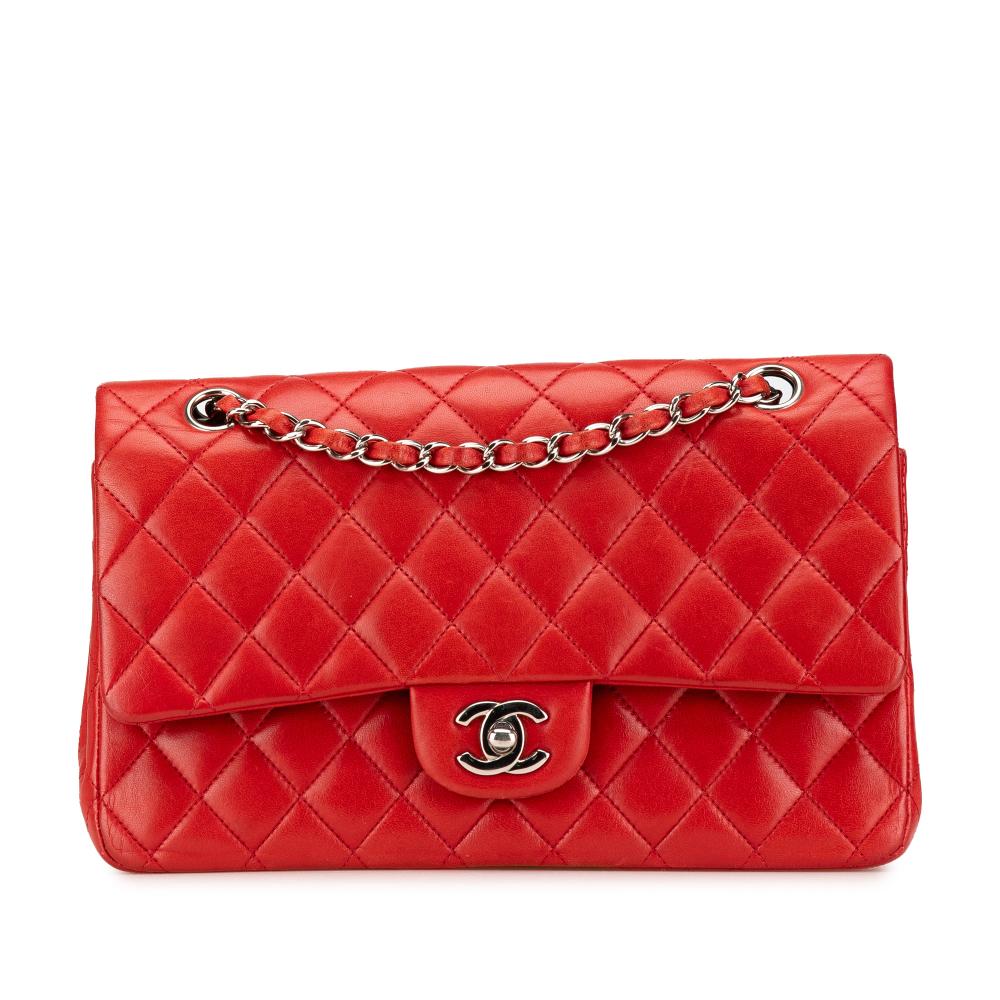 Chanel B Chanel Red Lambskin Leather Leather Medium Classic Lambskin Double Flap France
