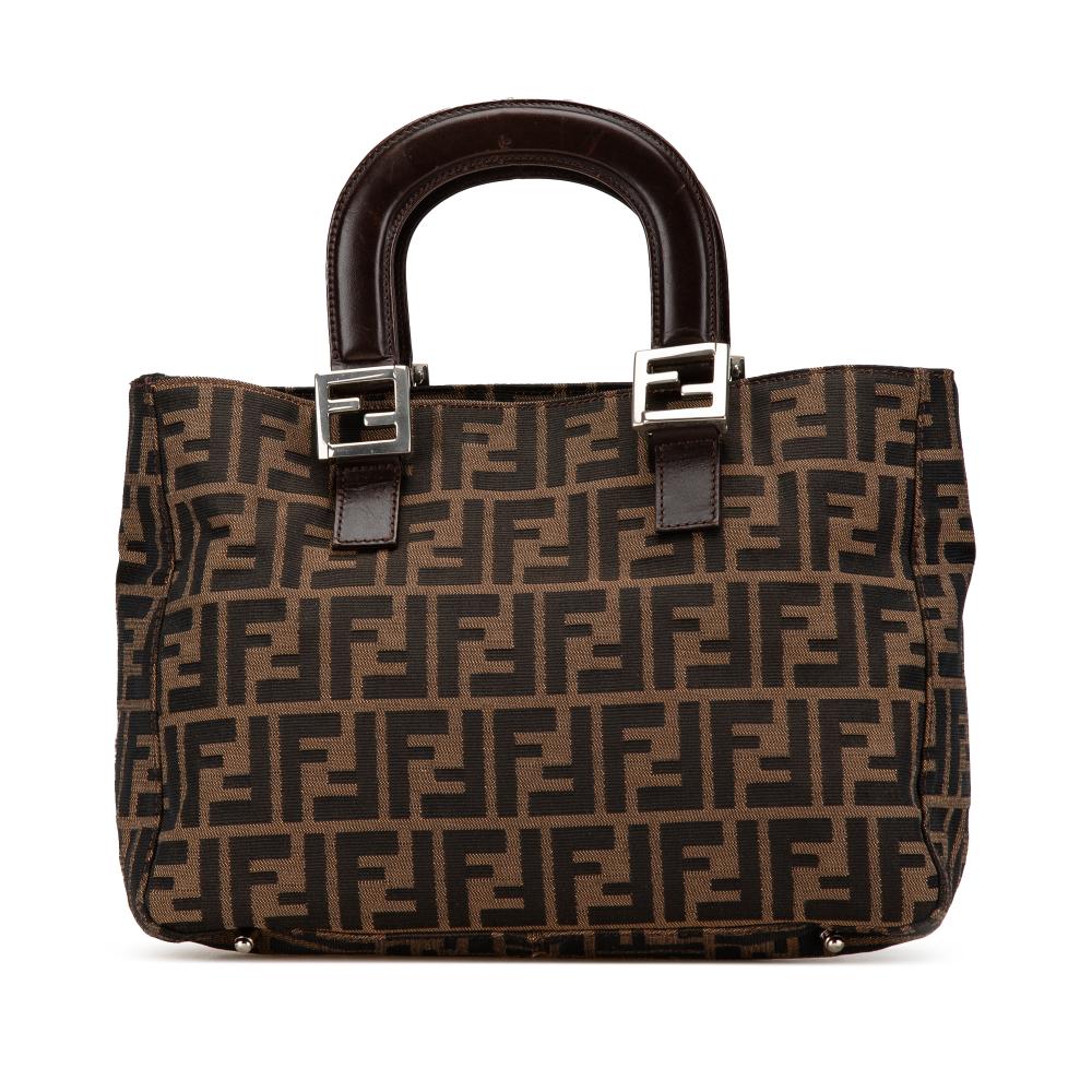 Fendi B Fendi Brown Canvas Fabric Small Zucca Twins Tote Italy