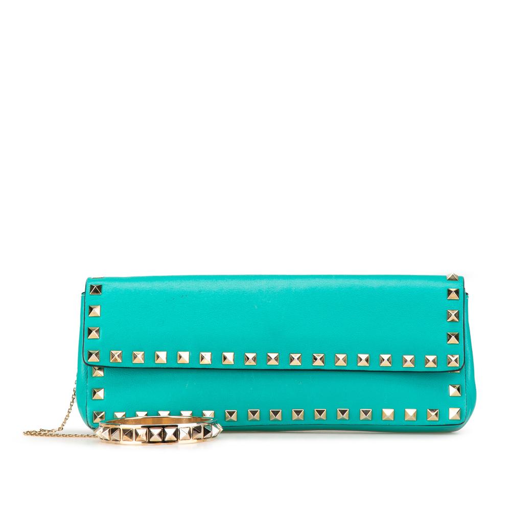 Valentino B Valentino Blue Turquoise Nappa Leather Leather Nappa Rockstud Bangle Clutch Italy