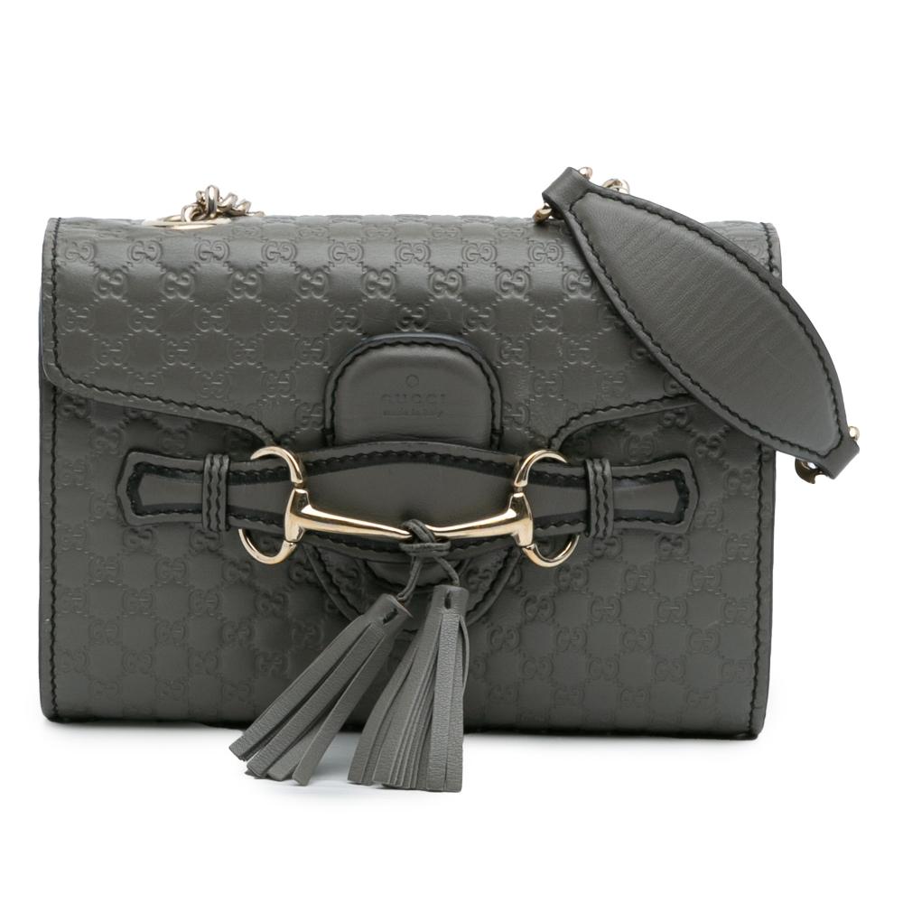Gucci B Gucci Gray Dark Gray Calf Leather Mini Microguccissima Emily Crossbody Italy