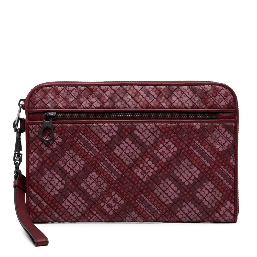 Bottega Veneta AB Bottega Veneta Red Dark Red Calf Leather skin Intrecciato Dot Document Case Italy
