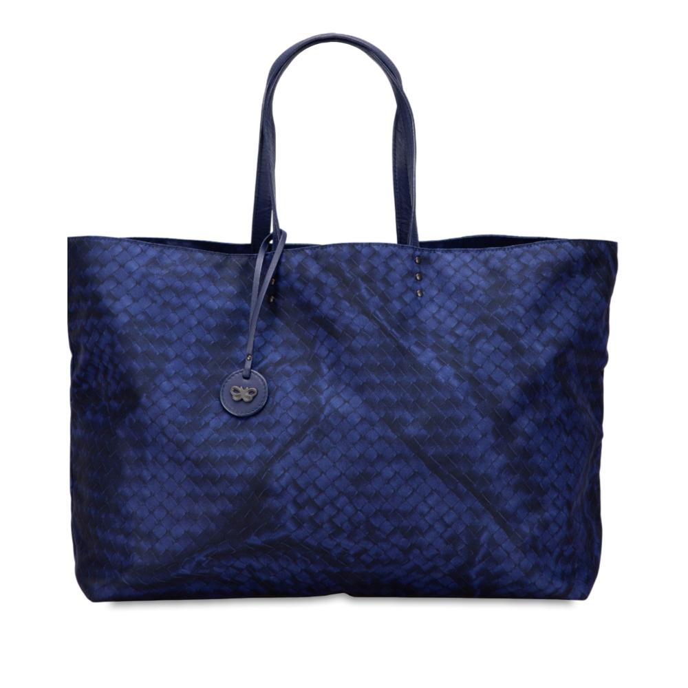 Bottega Veneta B Bottega Veneta Blue Midnight Blue Nylon Fabric Intrecciolusion Tote Italy