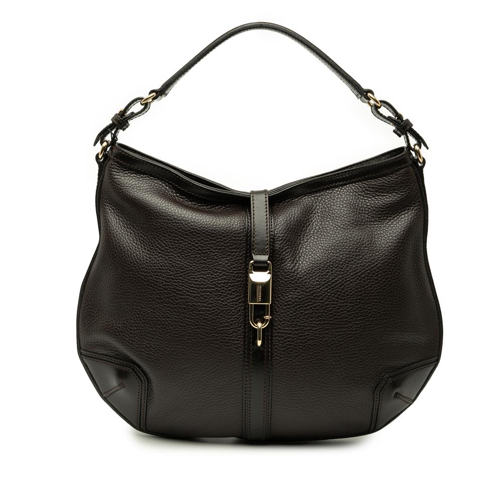 Burberry AB Burberry Brown Dark Brown Calf Leather Medium Willenmore Hobo Italy