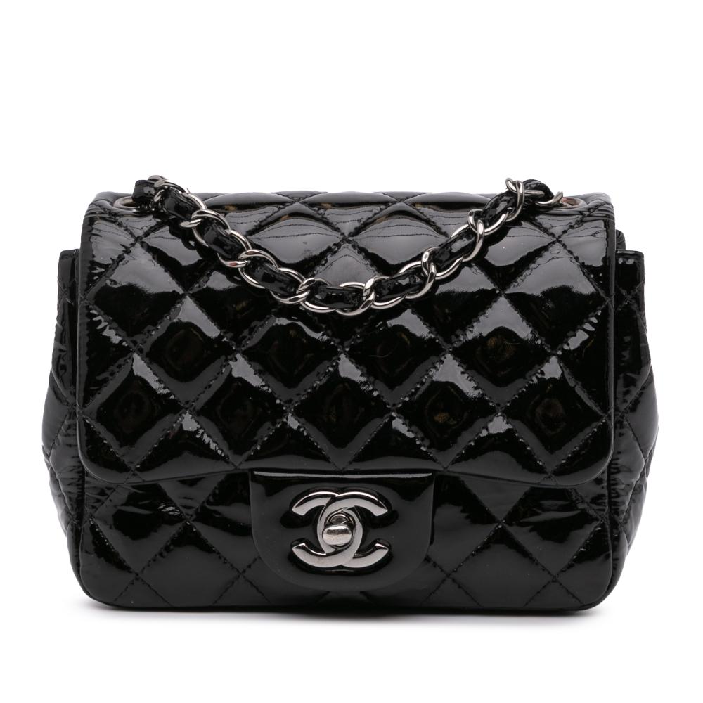 Chanel B Chanel Black Patent Leather Leather Mini Square Classic Patent Single Flap Italy