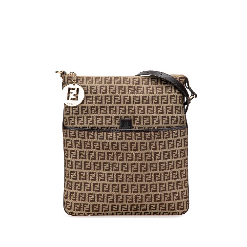 Fendi B Fendi Brown Light Brown Canvas Fabric Zucchino Crossbody Italy