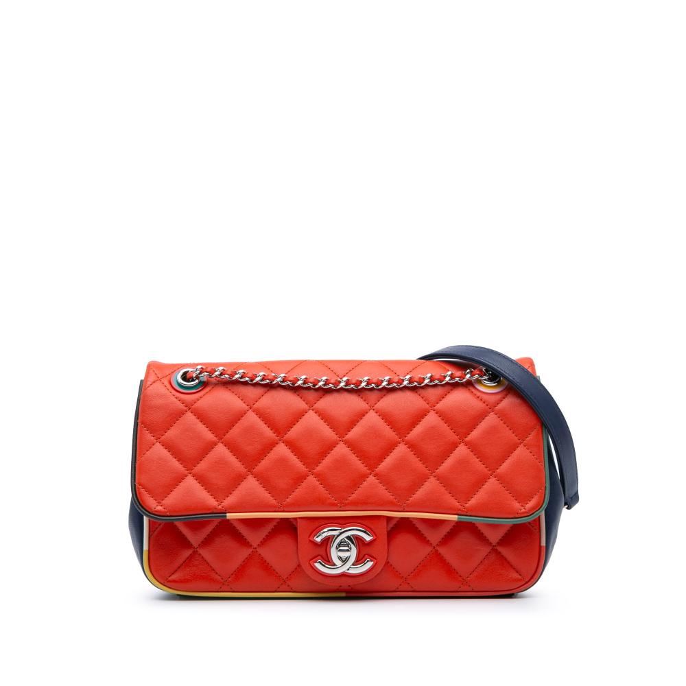 Chanel B Chanel Red with Blue Navy Lambskin Leather Leather Medium Quilted Lambskin Cuba Color Flap Italy
