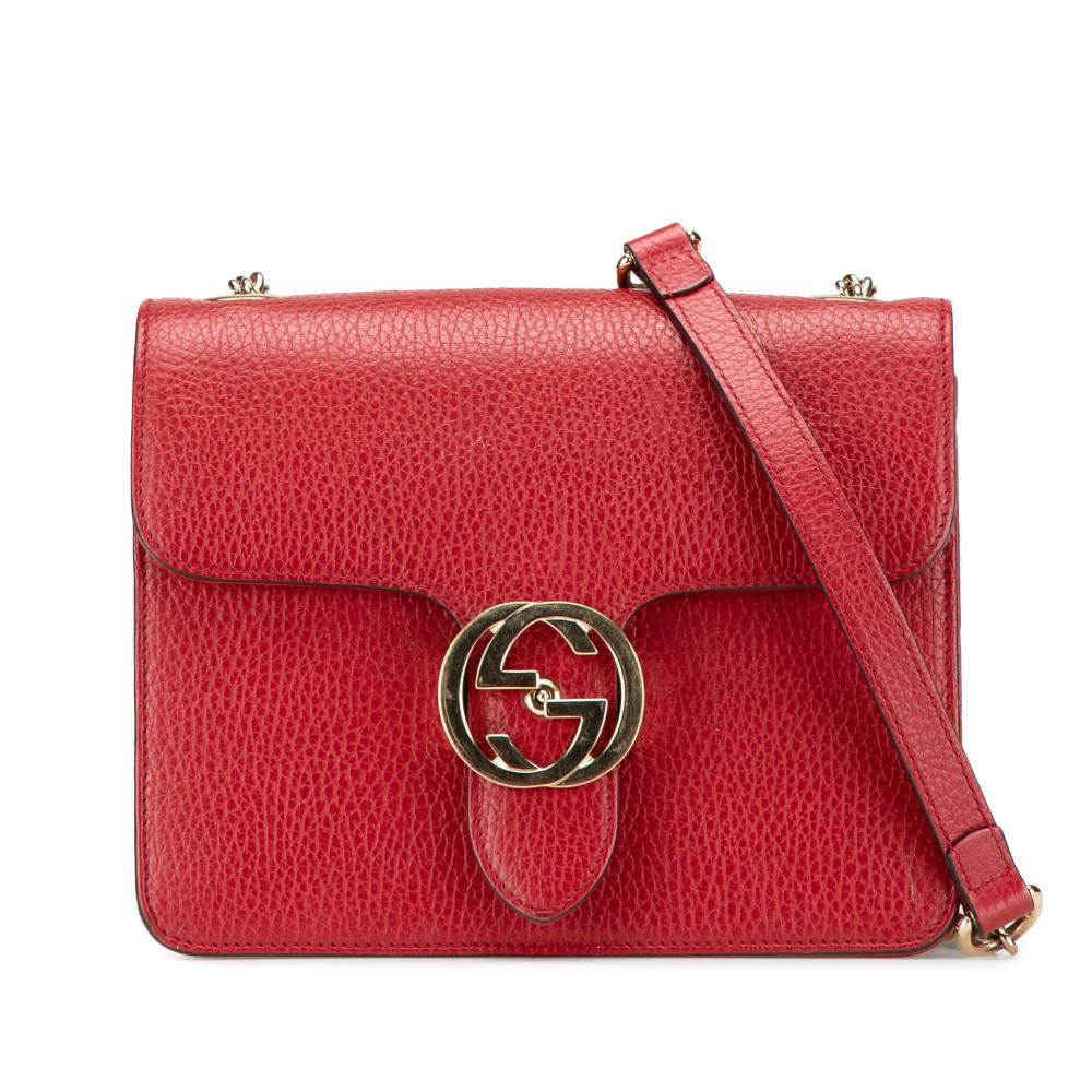 Gucci B Gucci Red Calf Leather Small Dollar skin Interlocking G Crossbody Italy