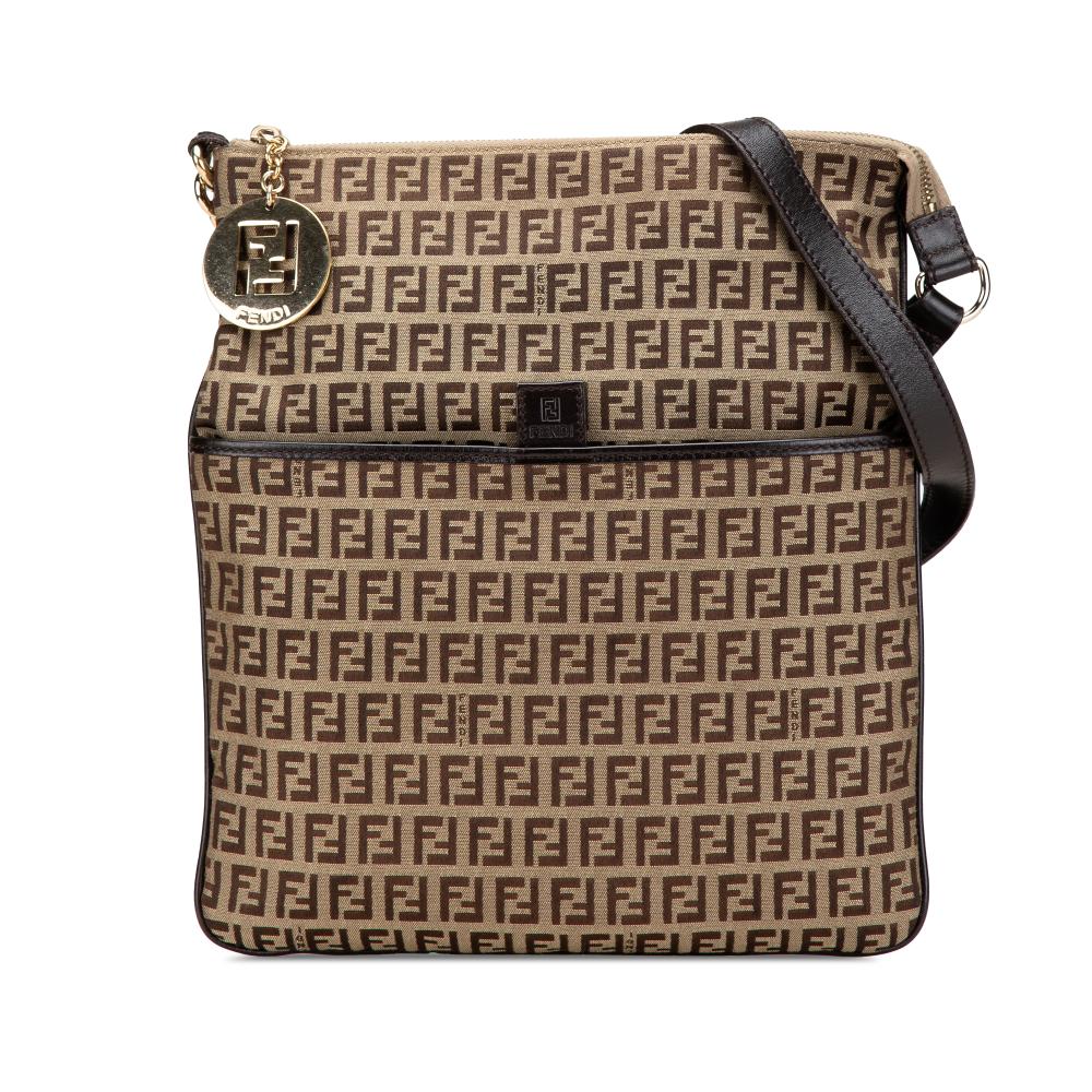 Fendi B Fendi Brown Light Brown Canvas Fabric Zucchino Crossbody Italy