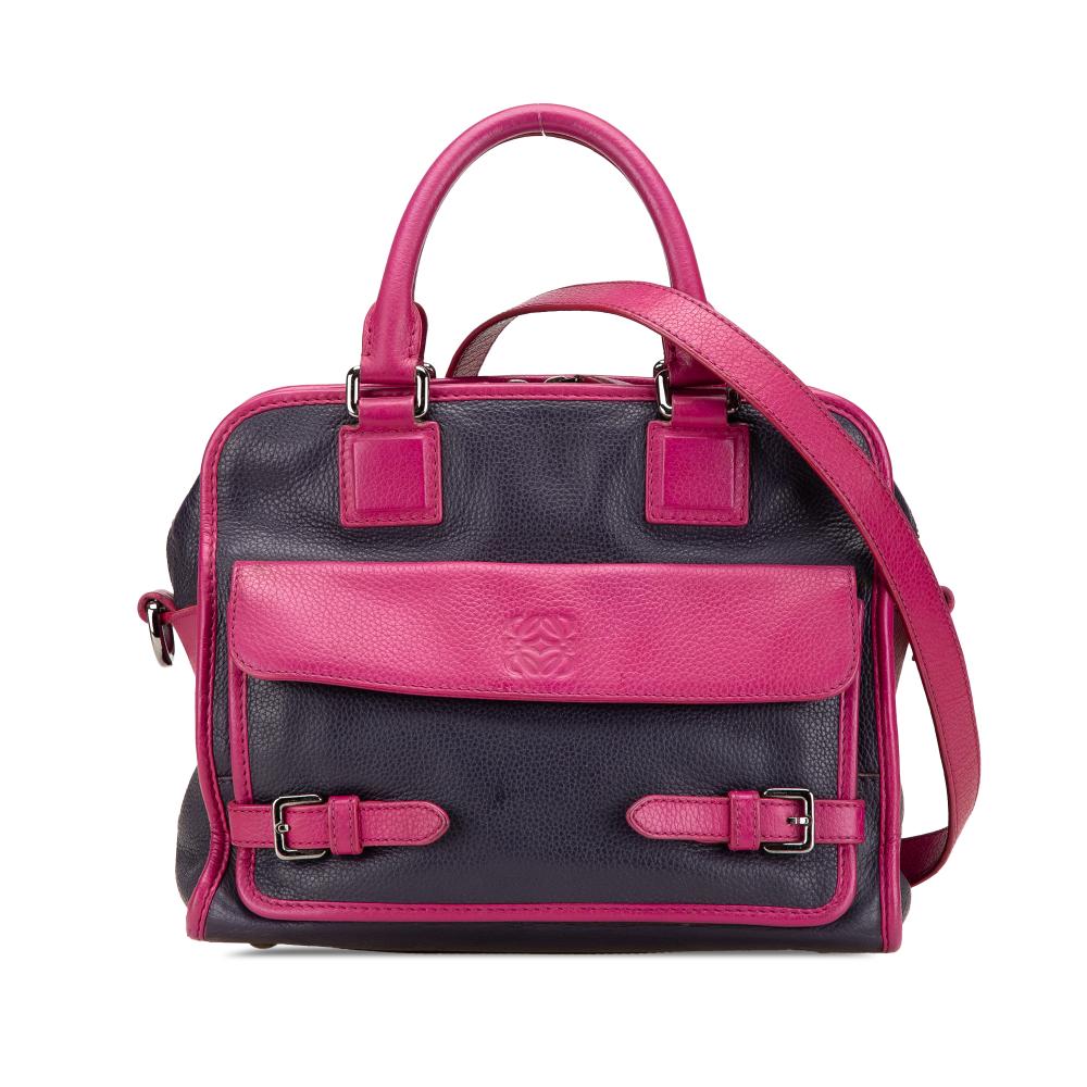 Loewe B LOEWE Blue Navy with Pink Calf Leather Grained Bicolor skin Cruz Satchel Spain