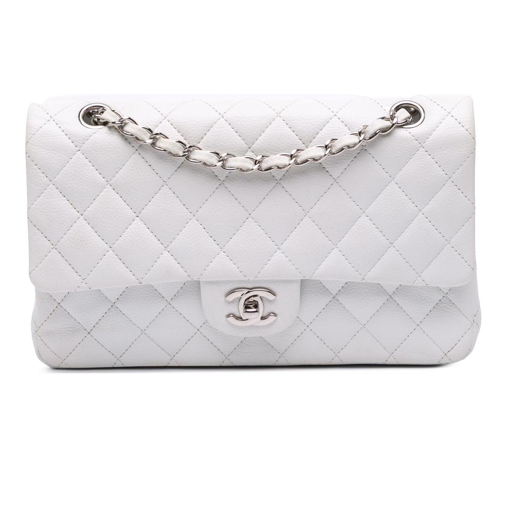 Chanel B Chanel White Caviar Leather Leather Medium Classic Caviar Double Flap France