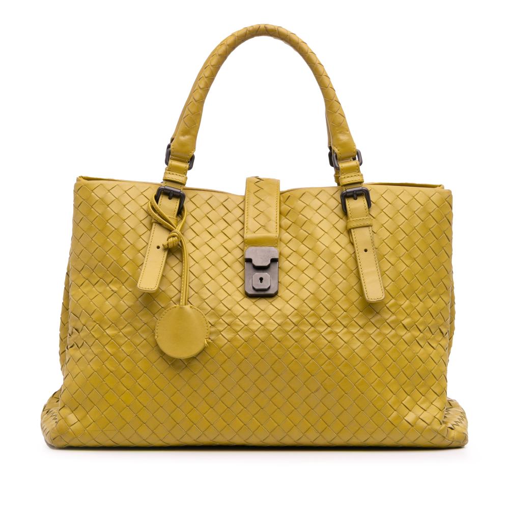 Bottega Veneta B Bottega Veneta Yellow Mustard Nappa Leather Leather Medium Nappa Intrecciato Roma Tote Italy