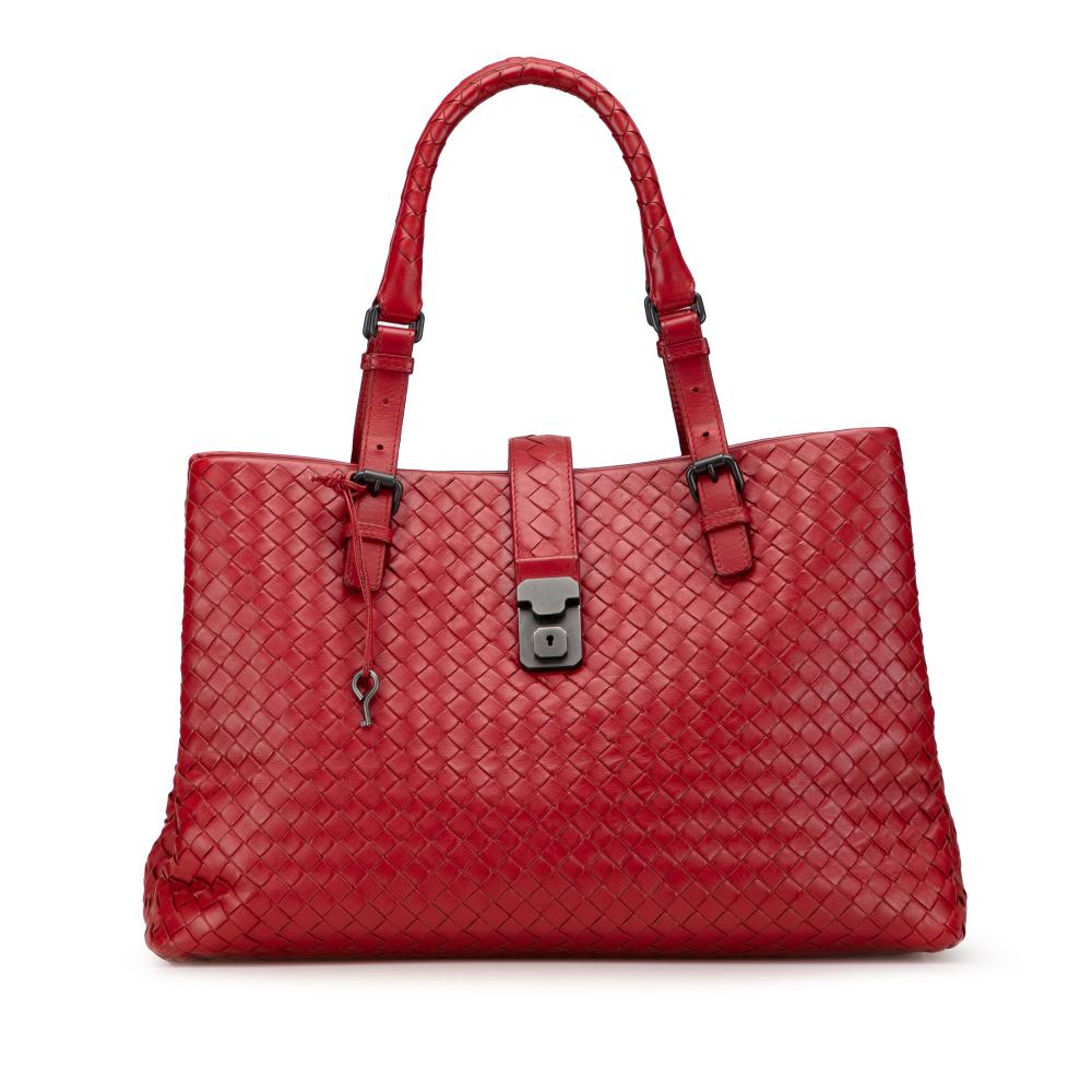 Bottega Veneta B Bottega Veneta Red Nappa Leather Leather Medium Nappa Intrecciato Roma Tote Italy