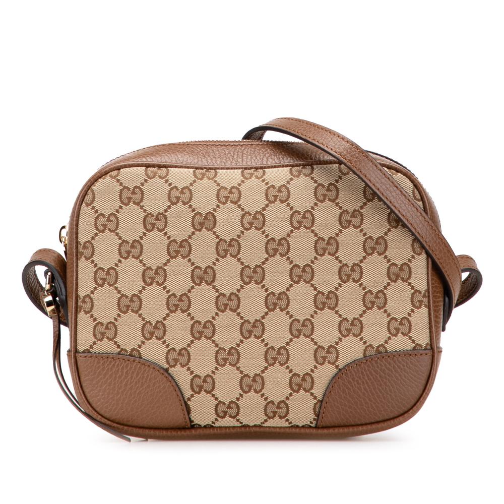 Gucci AB Gucci Brown Beige Canvas Fabric GG Bree Crossbody Italy