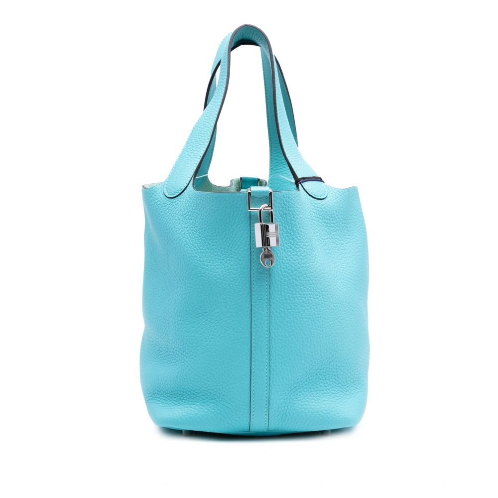 Hermès Picotin 22 Leather Lock Bucket Handbag Blue Atoll