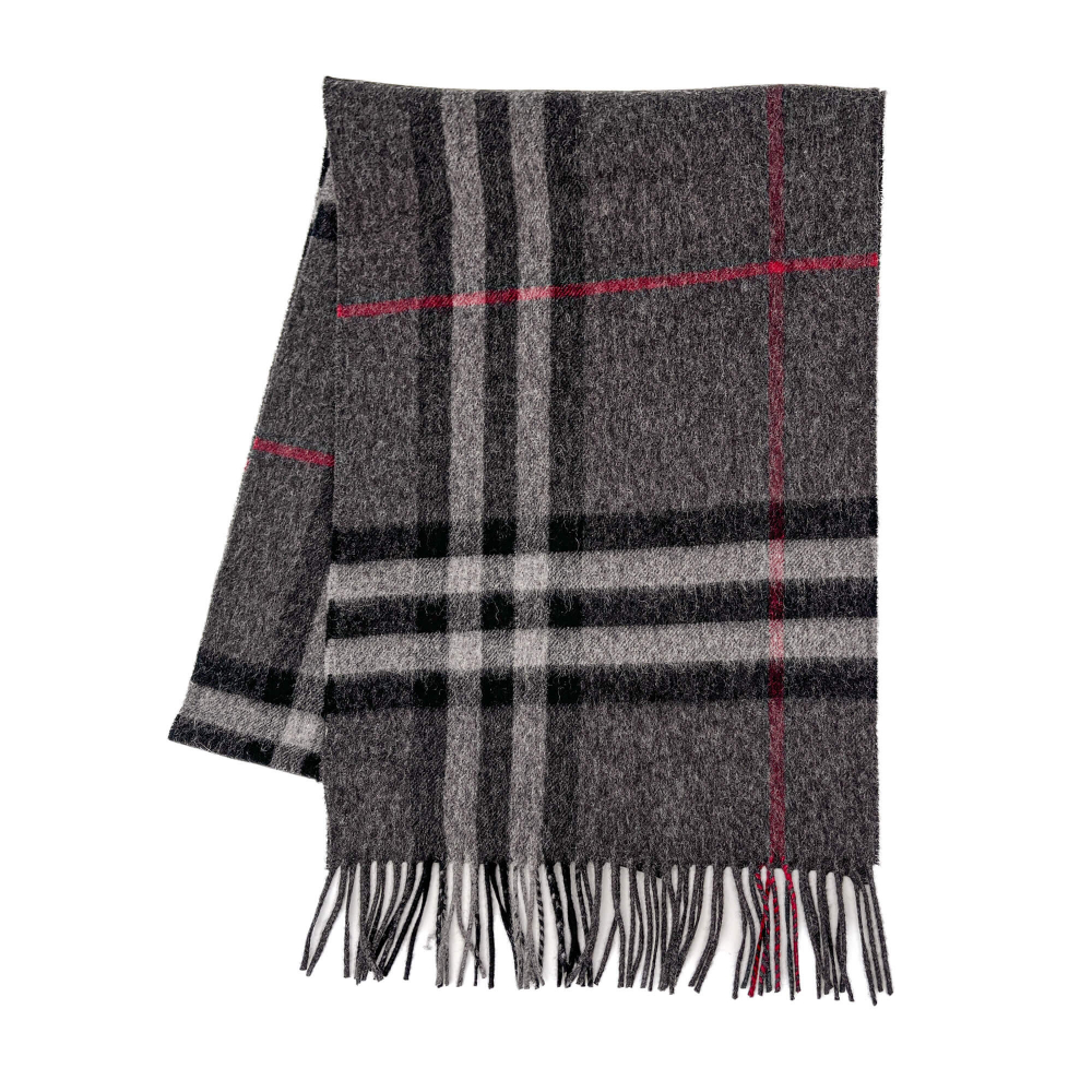 Burberry Check Cashmere Scarve Giant Motif Grey