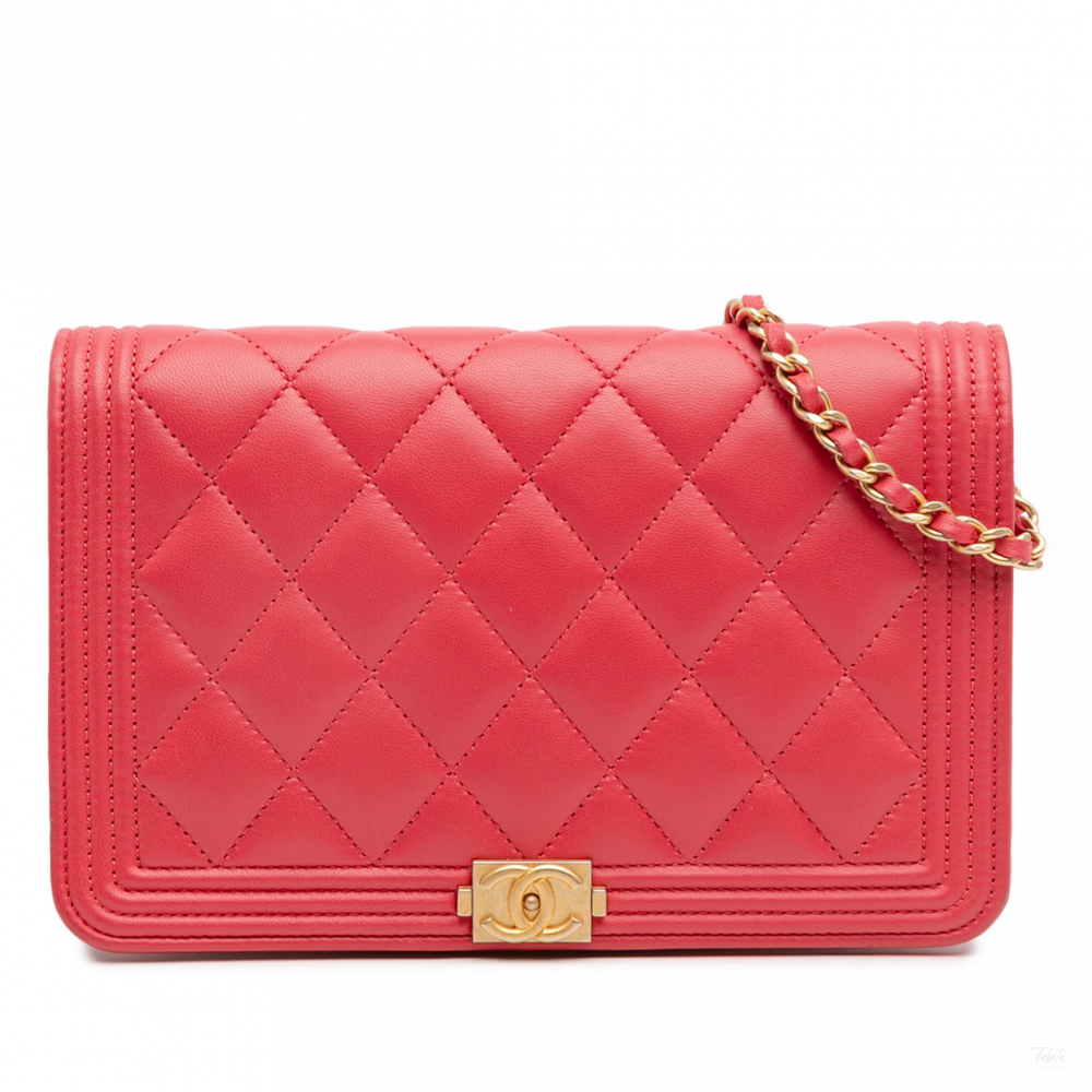 Chanel Boy Caviar Leather Quilted Wallet on Chain Crossbody Red