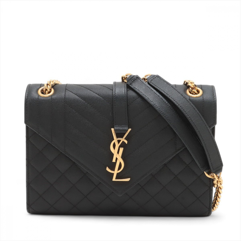 Saint Laurent Envelope Medium Grained Calfskin Leather Flap Crossbody Black