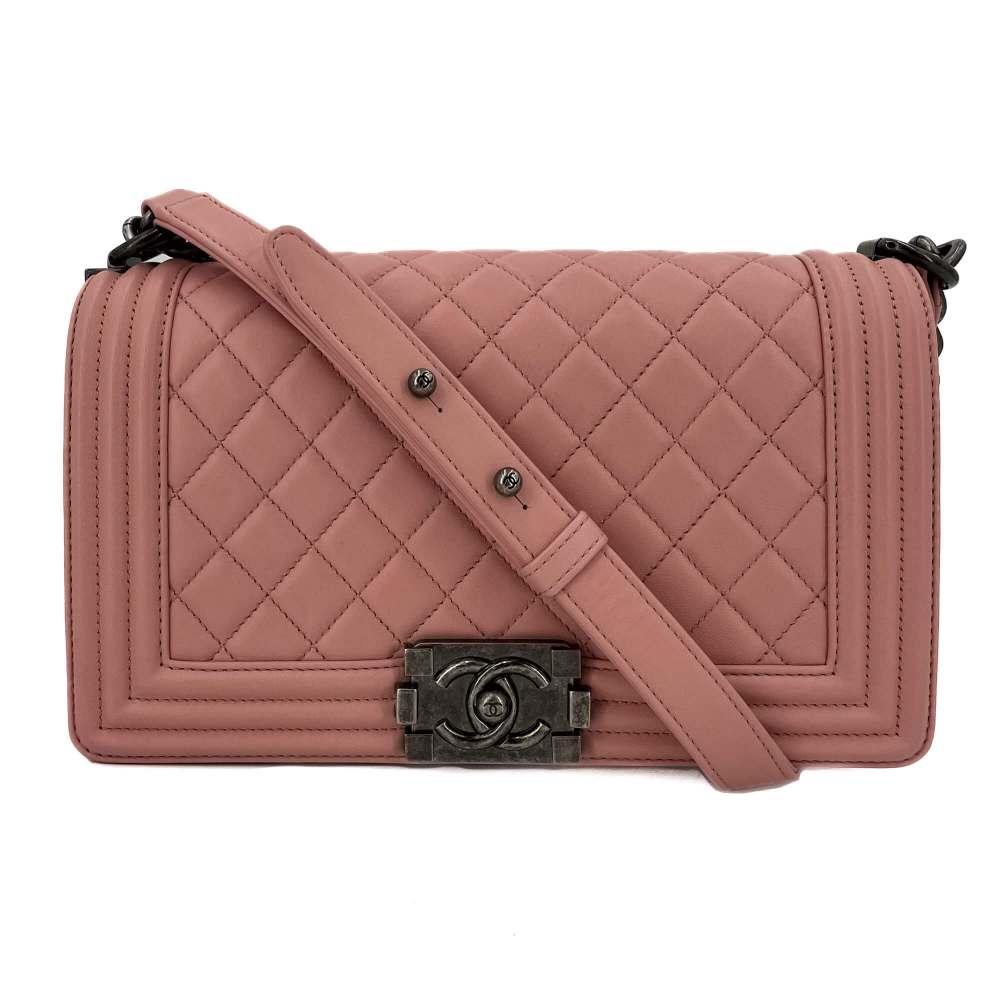 Chanel Boy Medium Quilted Lambskin Leather  Bag Pink