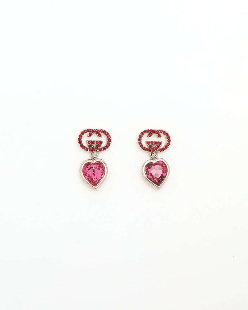 Gucci Dangling Rhinestone Heart Earrings