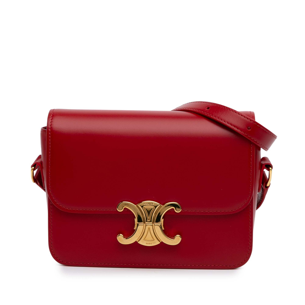 Celine Triomphe Teen Shiny Calfskin Leather Flap Crossbody Red