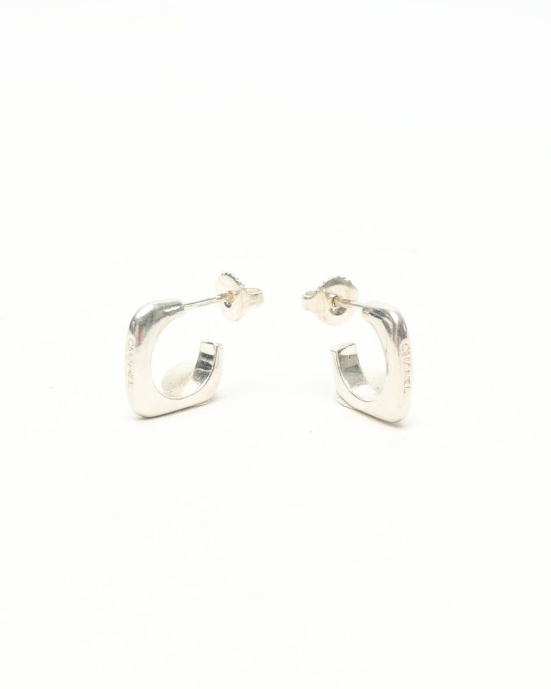 Chanel Silver Logo Earrings