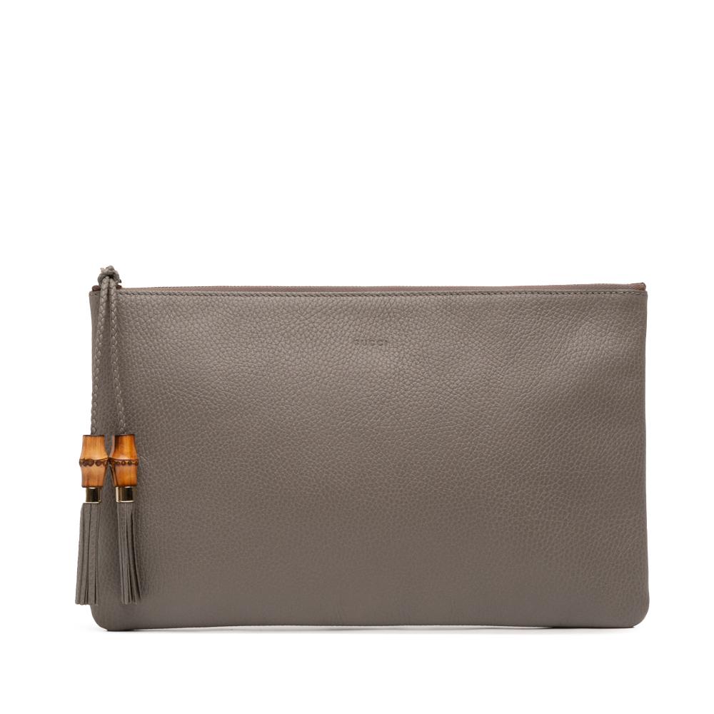 Gucci AB Gucci Gray Calf Leather skin Bamboo Tassel Clutch Italy
