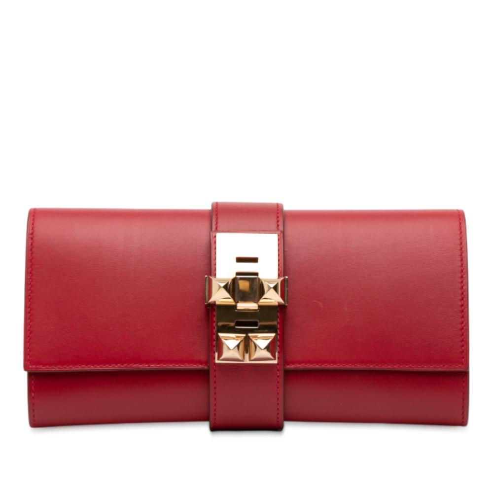 Hermès AB Hermès Red Calf Leather Tadelakt Medor 23 France