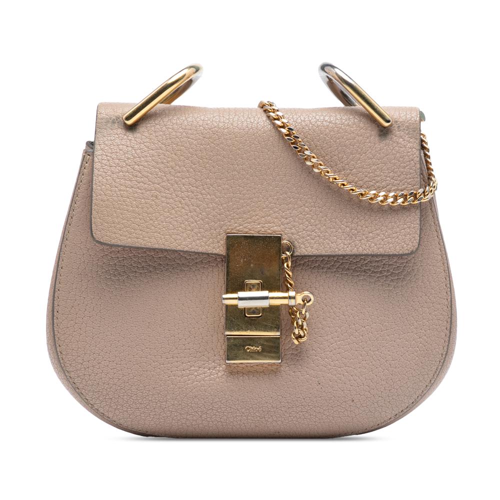 Chloé B Chloé Brown Nude Lambskin Leather Leather Mini Grained Lambskin Drew Crossbody Italy
