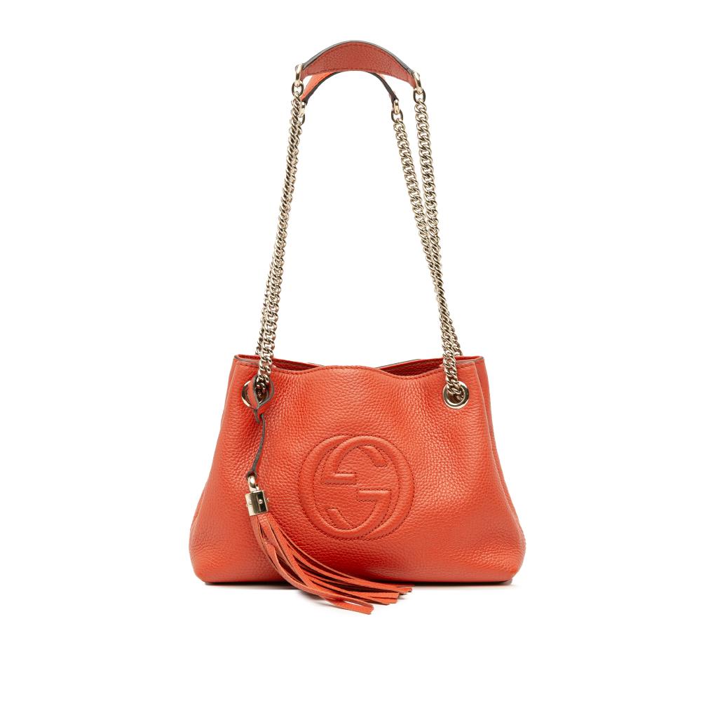 Gucci B Gucci Orange Calf Leather Small Soho Chain Tote Italy