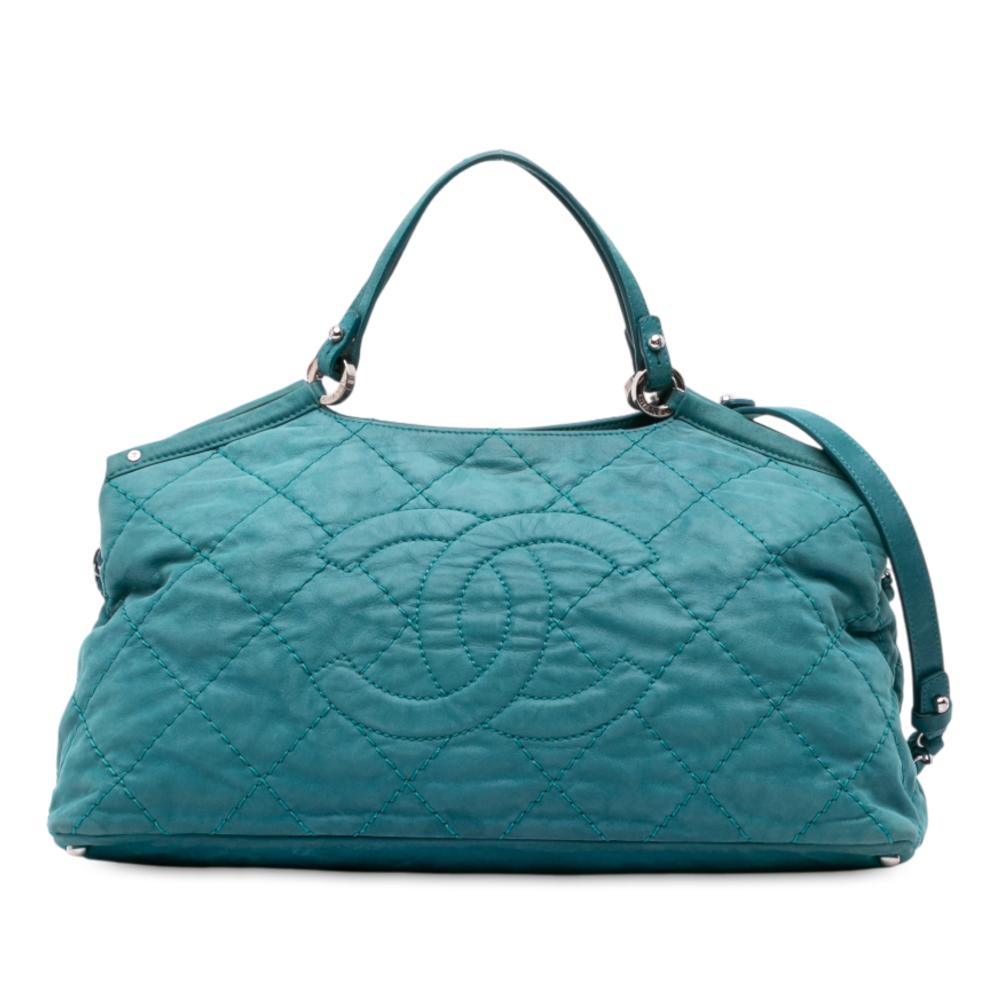 Chanel B Chanel Blue Turquoise Calf Leather Small Iridescent skin Sea Hit Tote Italy