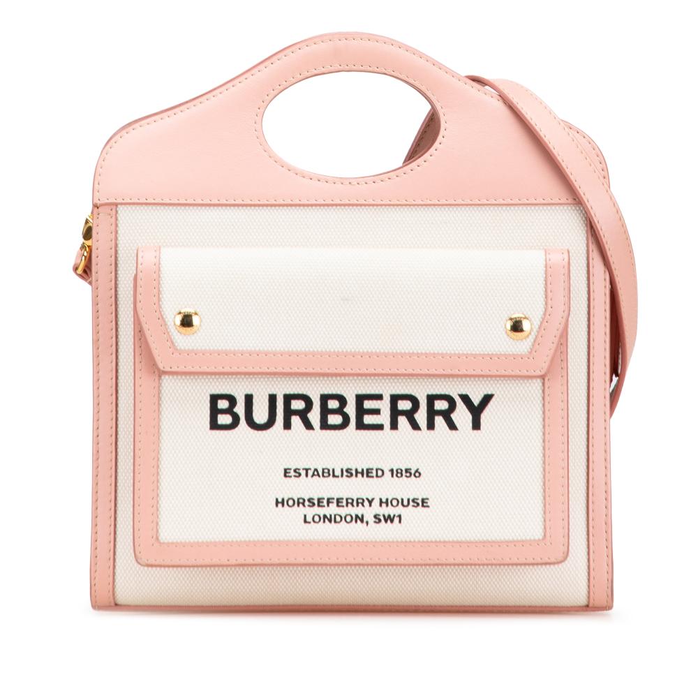 Burberry B Burberry Brown Light Beige with Pink Canvas Fabric Mini and Leather Pocket Satchel Italy