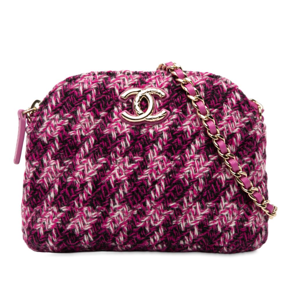 Chanel B Chanel Purple Magenta Tweed Fabric CC Houndstooth Clutch On Chain Italy