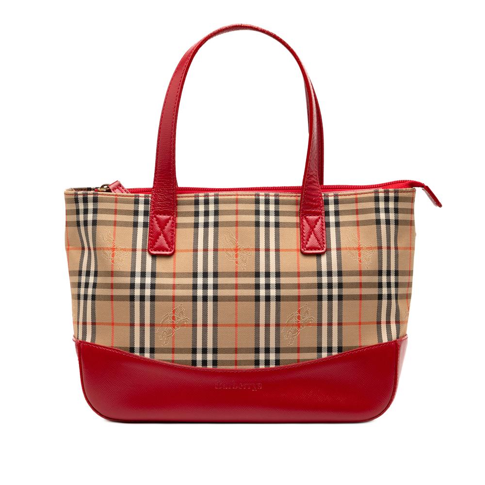 Burberry B Burberry Brown Beige with Red Canvas Fabric Haymarket Check Tote United Kingdom