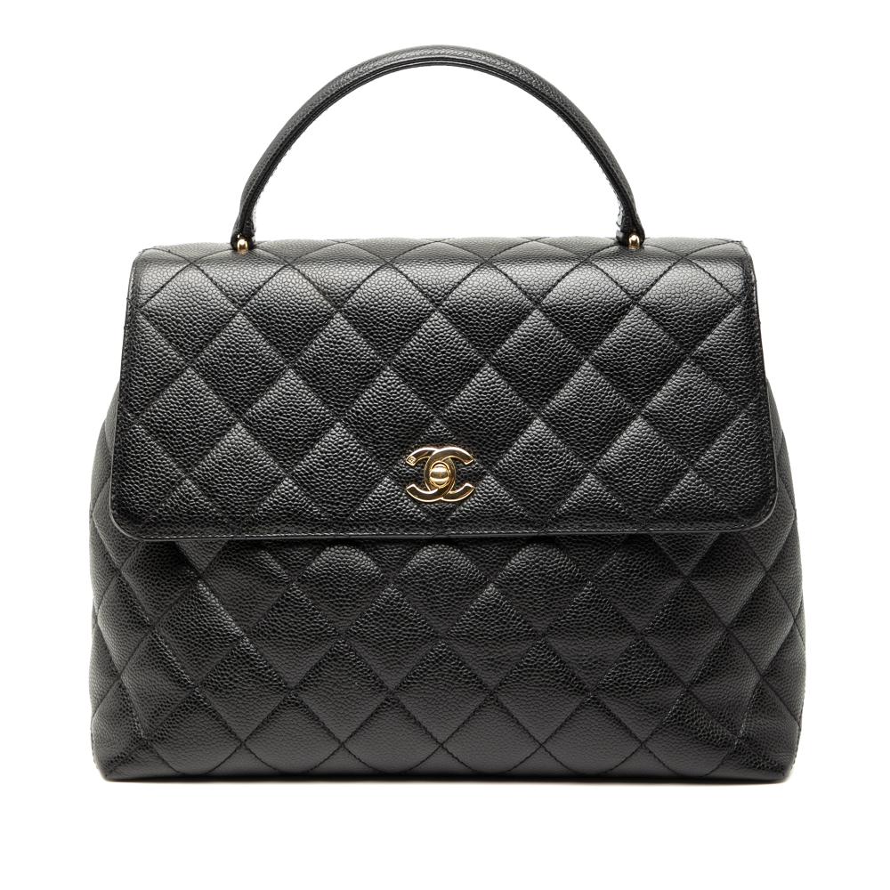 Chanel AB Chanel Black Caviar Leather Leather CC Quilted Caviar Kelly Top Handle Bag Italy