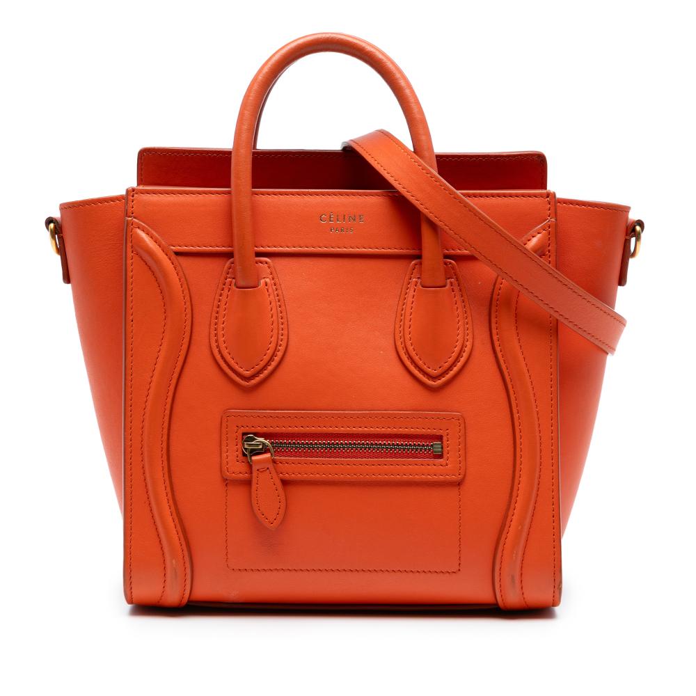Celine B Celine Orange Dark Orange Calf Leather Nano Luggage Tote Italy