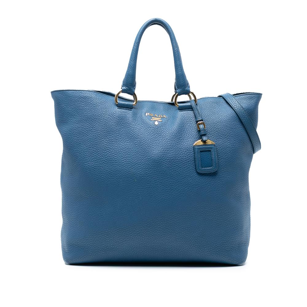 Prada B Prada Blue Calf Leather Vitello Daino Open Convertible Tote Italy