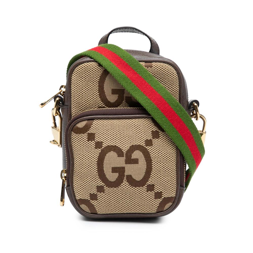 Gucci AB Gucci Brown Beige Canvas Fabric Micro Jumbo GG Web Top Handle Bag Italy