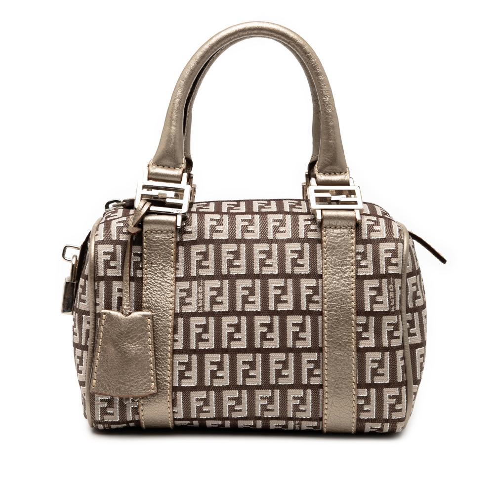 Fendi AB Fendi Brown Canvas Fabric Mini Zucchino Forever Bauletto Boston Bag Italy