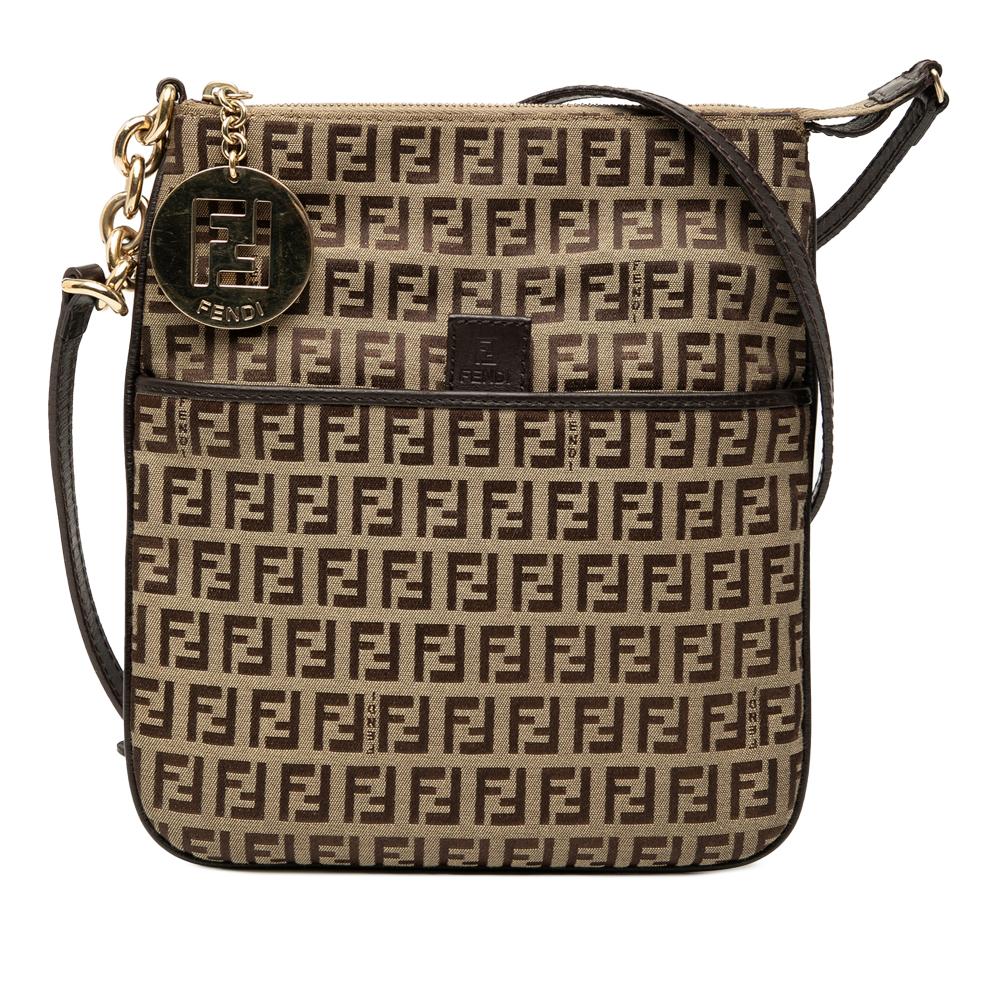 Fendi B Fendi Brown Beige Canvas Fabric Zucchino Forever Crossbody Italy