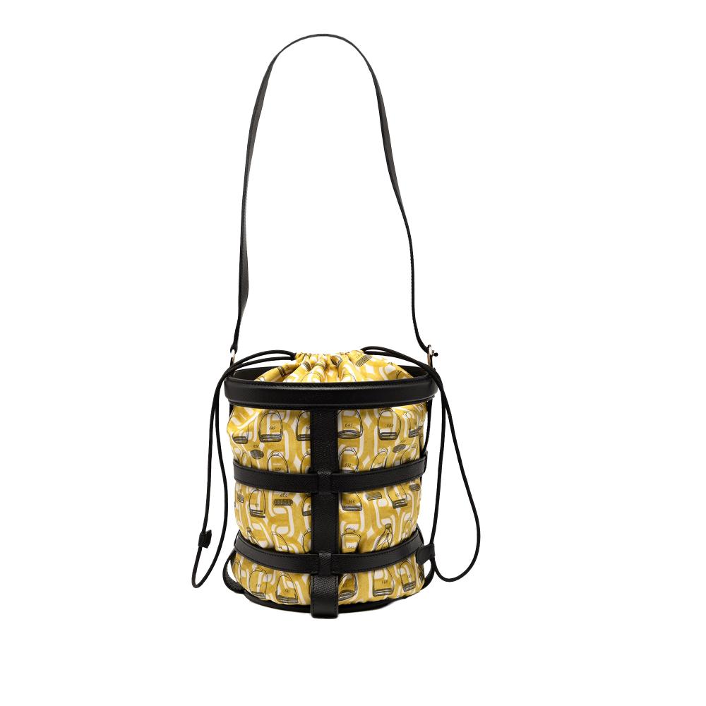 Hermès AB Hermès Yellow with Black Silk Fabric and Epsom Sac Musardine France