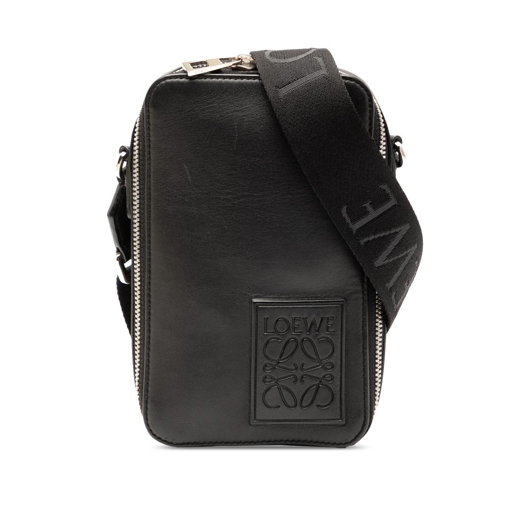 Loewe B LOEWE Black Calf Leather Satin skin Anagram Vertical Pocket Crossbody Spain